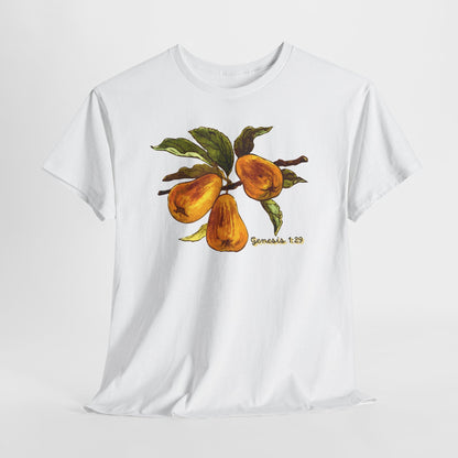 Pear Branch Tee — Watercolor Fruit Graphic T‑Shirt (Genesis 1:29)
