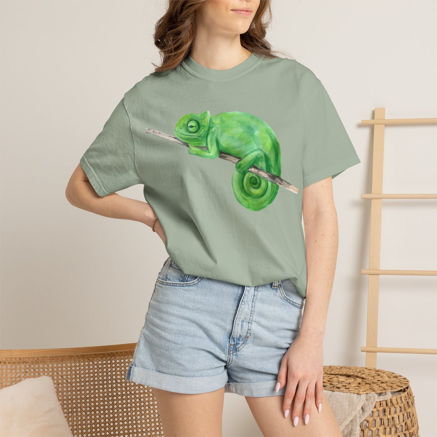 Chameleon Branch T-Shirt — Cute Green Chameleon Graphic Tee