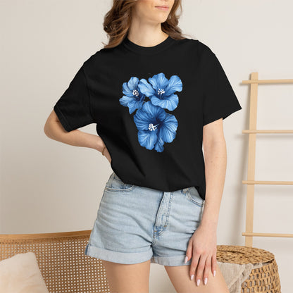 Blue Hibiscus Floral T-Shirt — Watercolor Flower Graphic Tee