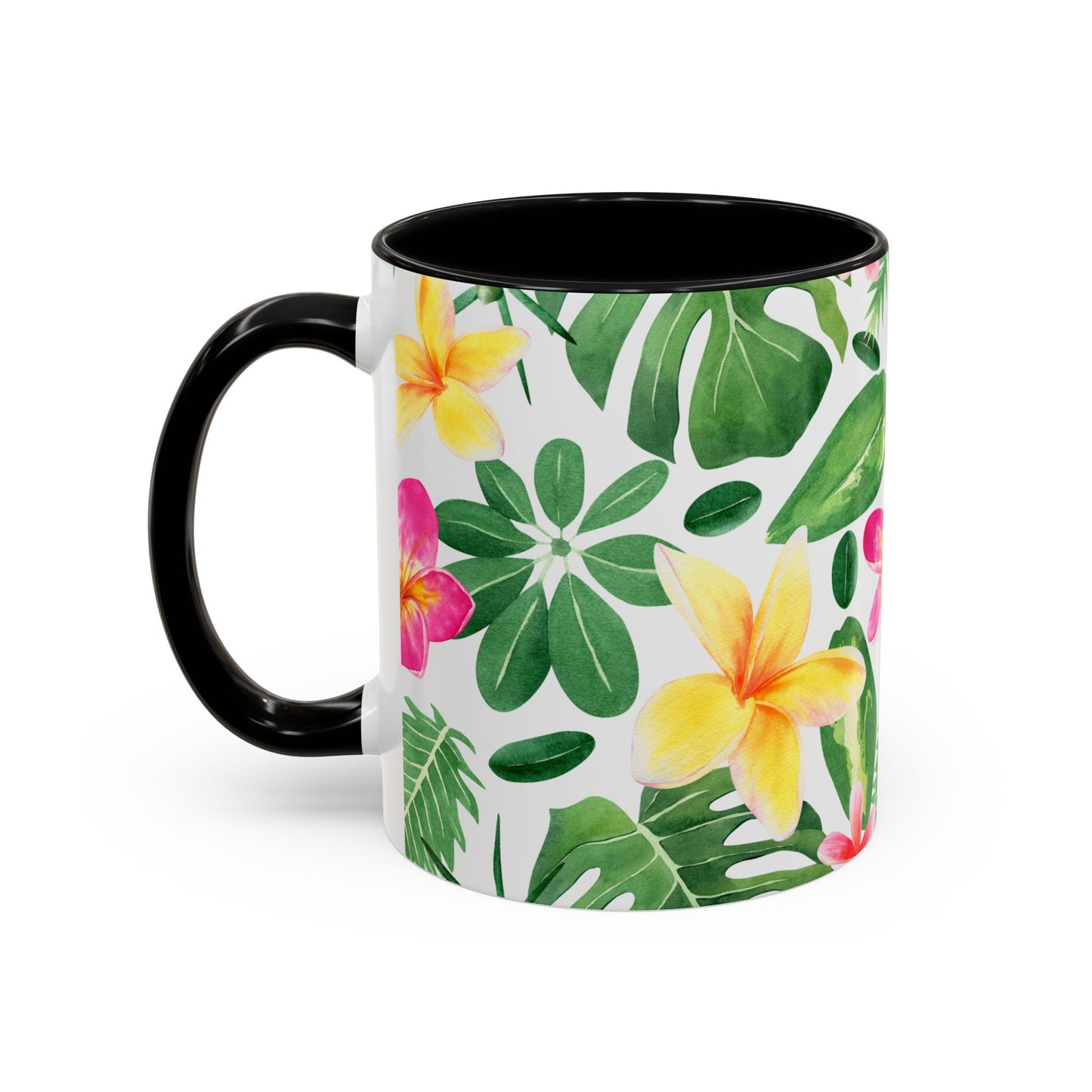 Tropical Floral Coffee Mug — Plumeria & Palm Accent Mug (11/15oz)