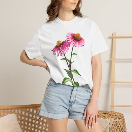Floral Coneflower T-Shirt — Pink Echinacea Botanical Tee