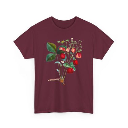Strawberry Botanical Tee — Vintage Fruit Illustration T-Shirt Genesis 1:29