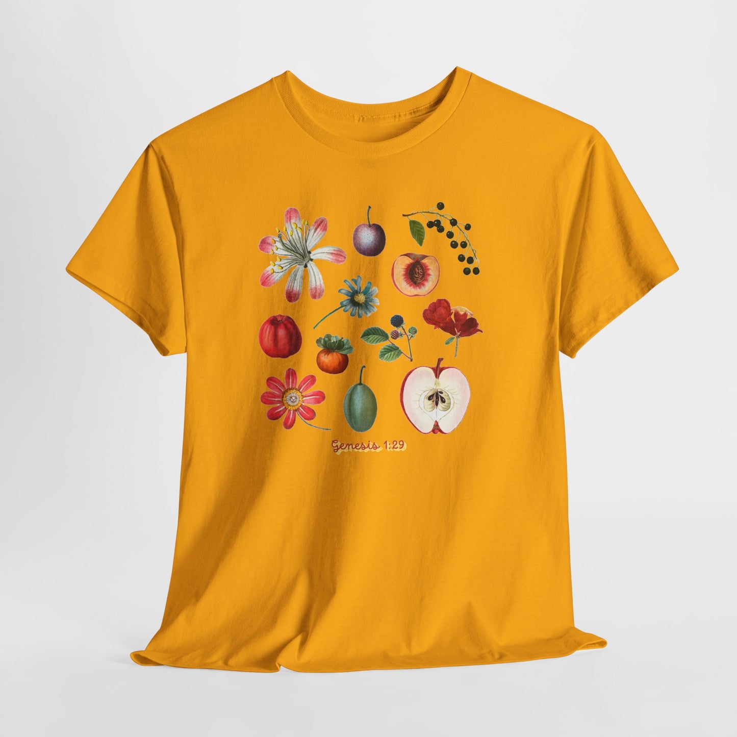 Botanical Fruit Garden T‑Shirt — Floral & Fruit Illustration Tee (Genesis 1:29)