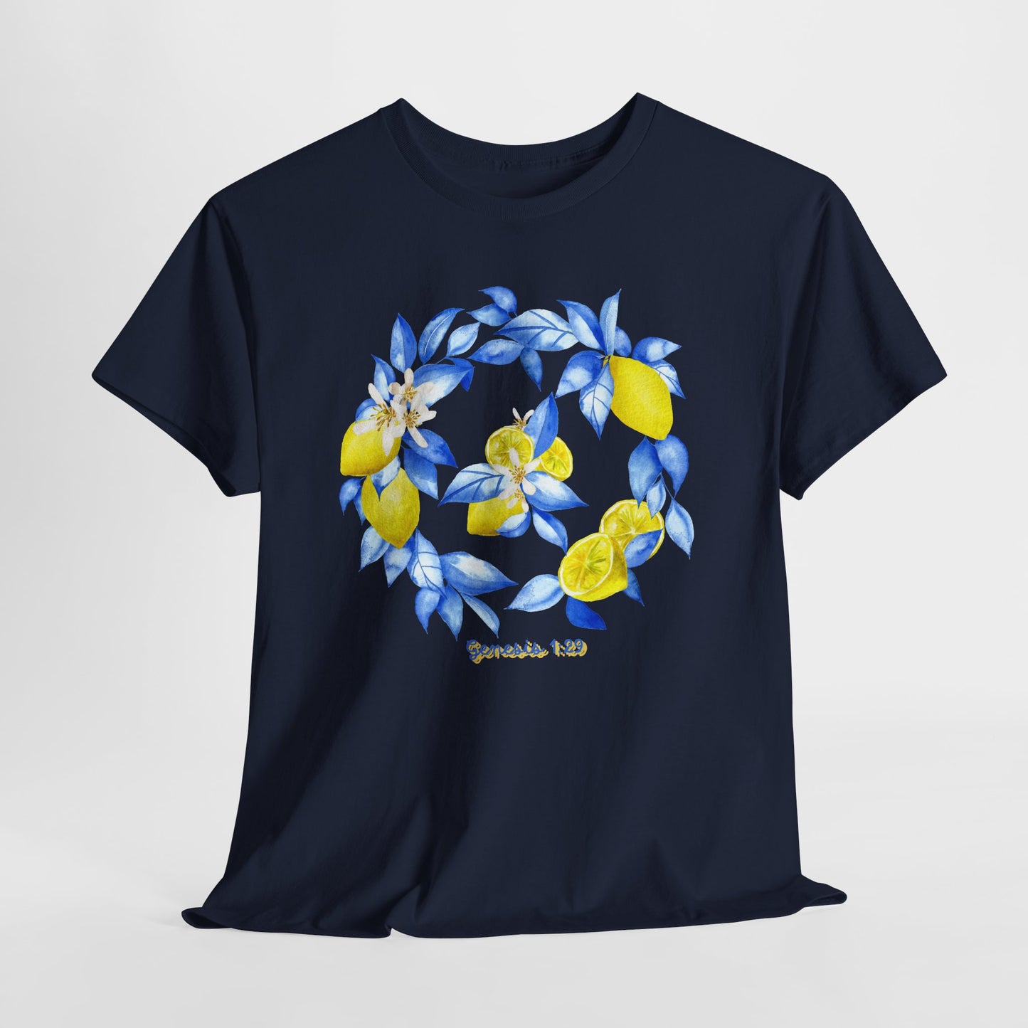 Lemon Wreath Graphic Tee — Genesis 1:29 Floral Scripture T-Shirt