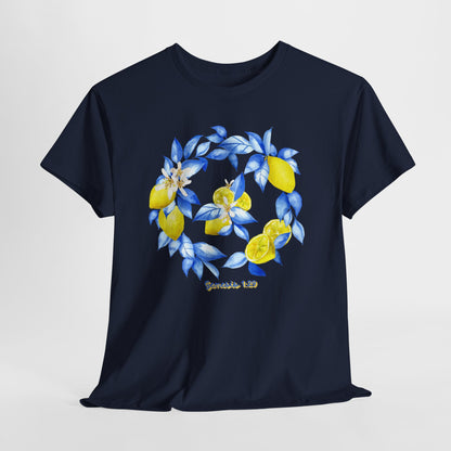 Lemon Wreath Graphic Tee — Genesis 1:29 Floral Scripture T-Shirt