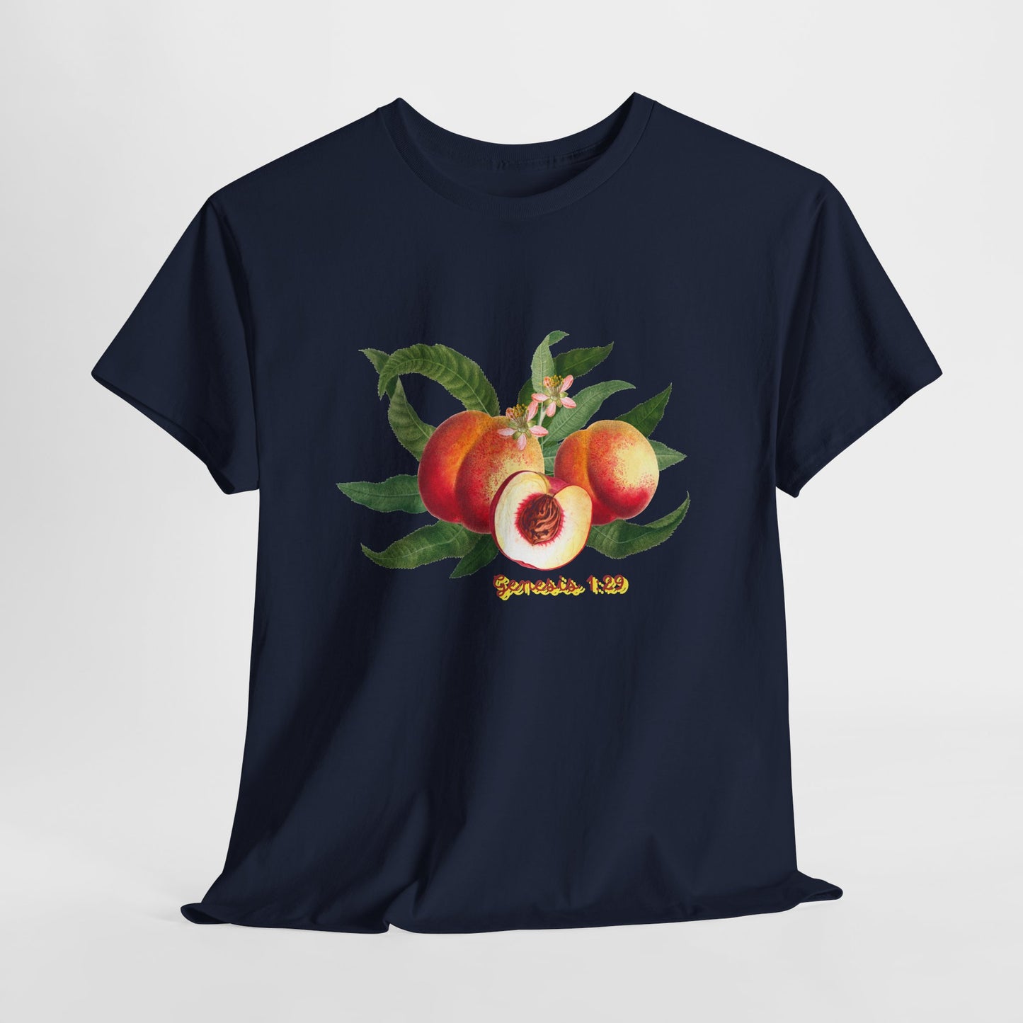 Peach Botanical Tee — Vintage Fruit Illustration T-Shirt ("Genesis 1:29")