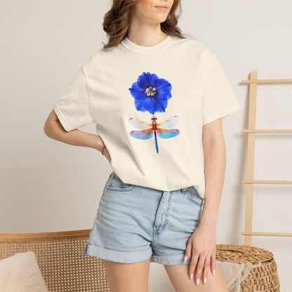 Dragonfly & Blue Blossom T-Shirt — Floral Nature Graphic Tee