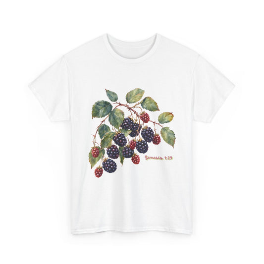 T-Shirt — Vintage Blackberry Branch Illustration Tee (Genesis 1:29)