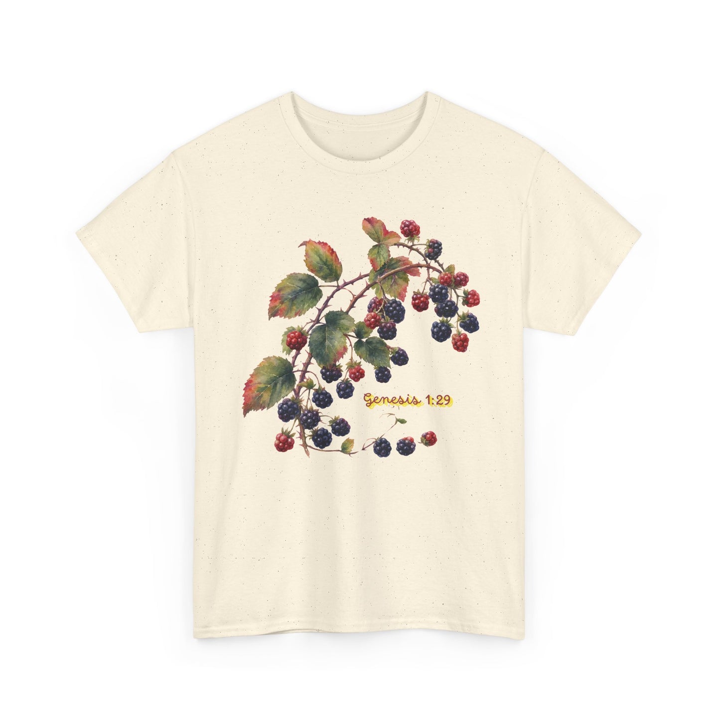 Blackberry Branch T-Shirt — Botanical Berry Illustration with "Genesis 1:29"