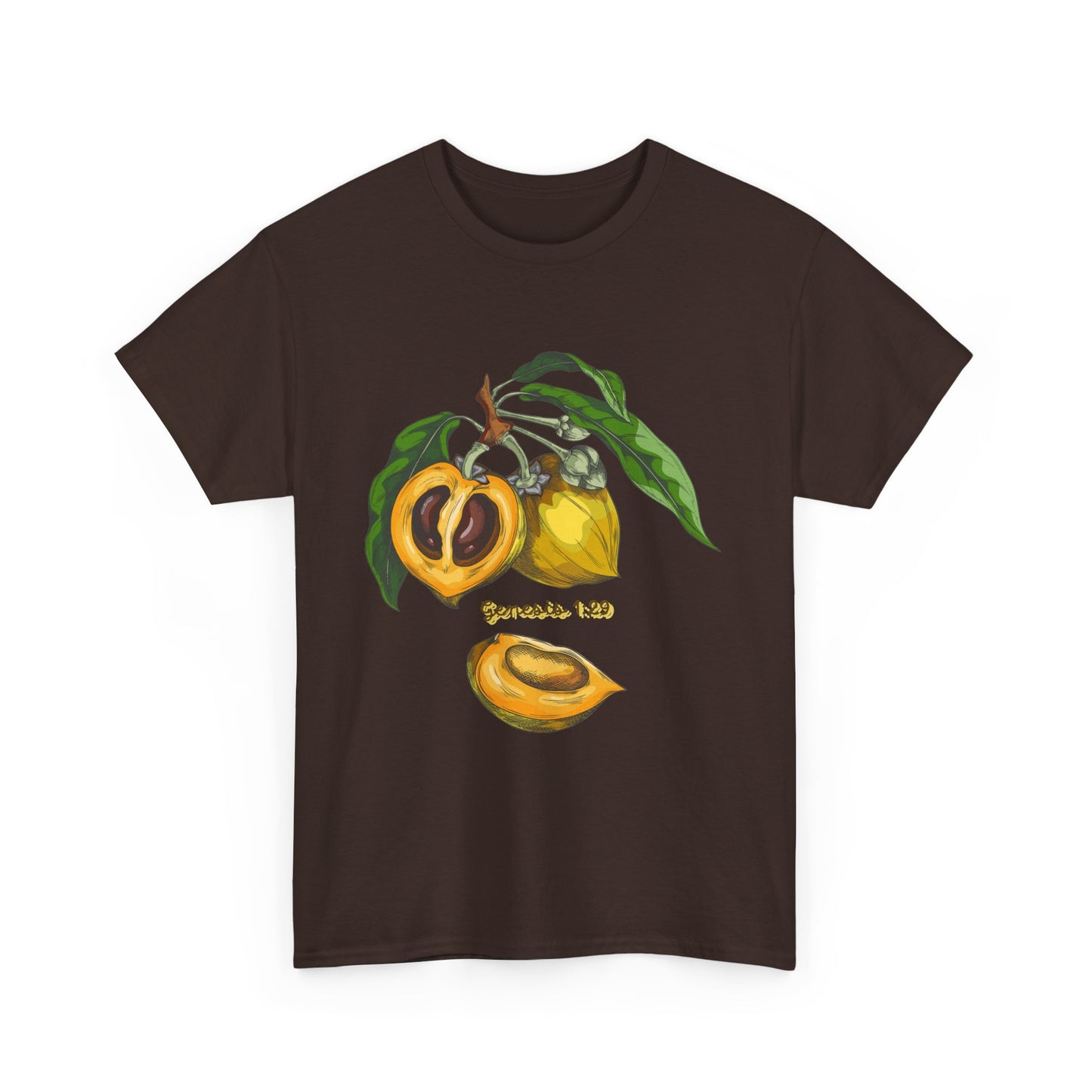 Apricot Illustration T-Shirt — Botanical Fruit Graphic Tee Genesis 1:29