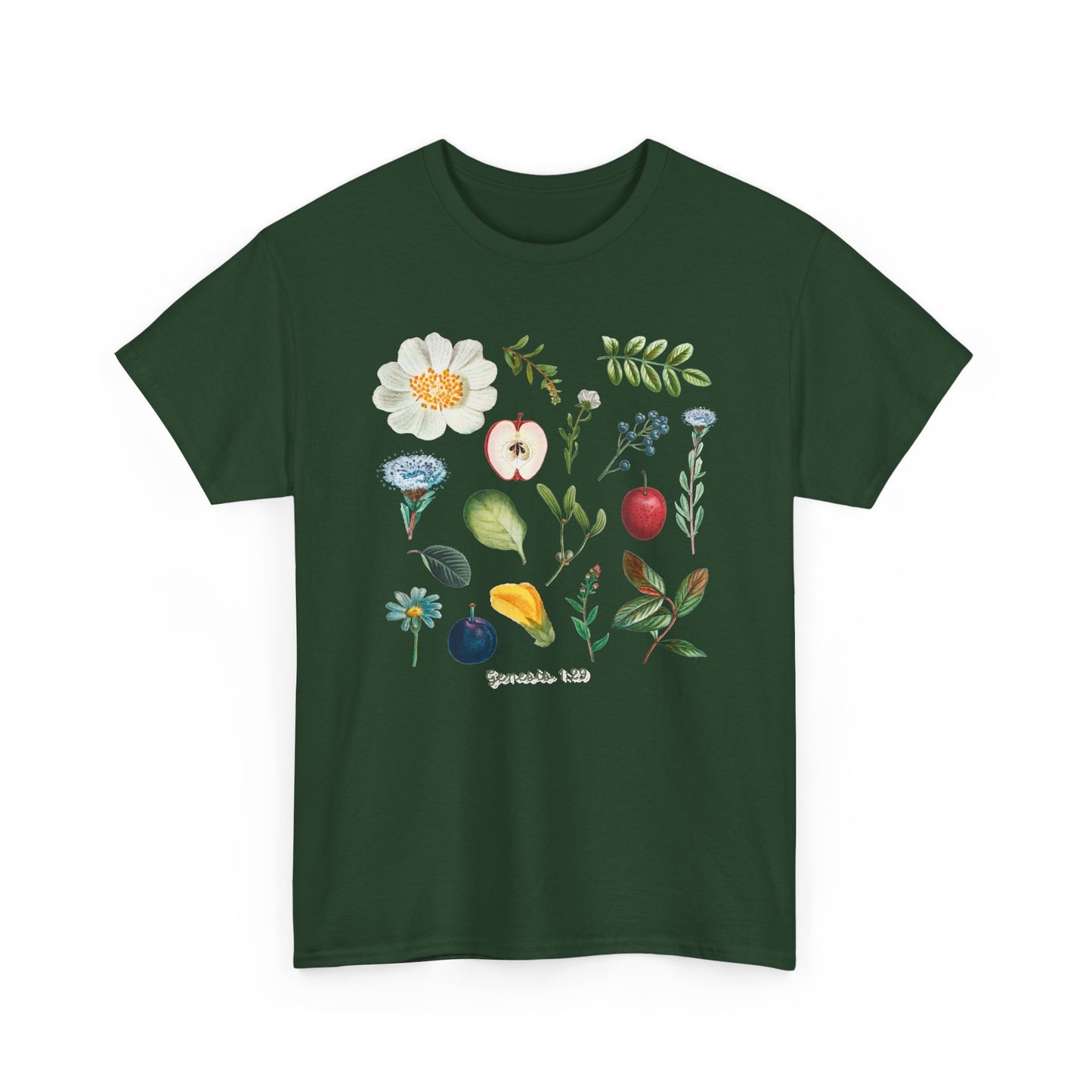 Botanical Fruit & Flower Tee — Watercolor Garden Illustration T-Shirt Genesis 1:29
