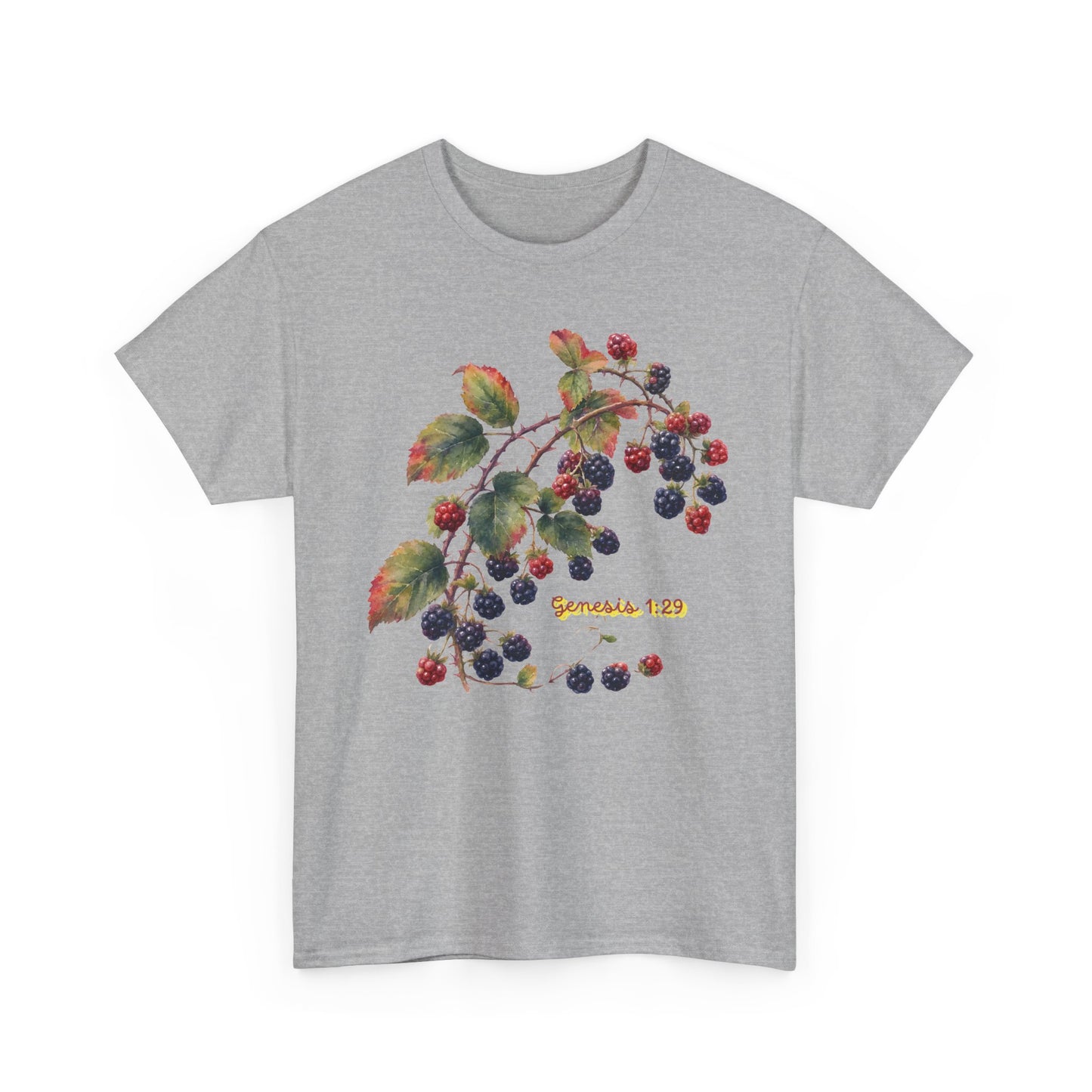 Blackberry Branch T-Shirt — Botanical Berry Illustration with "Genesis 1:29"