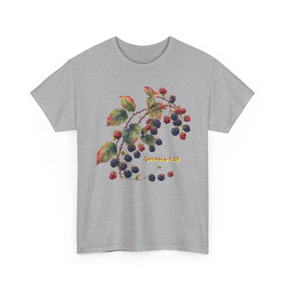 Blackberry Branch T-Shirt — Botanical Berry Illustration with "Genesis 1:29"