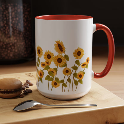 Sunflower Field Accent Tea Mug – Bright Floral 11/15oz Ceramic