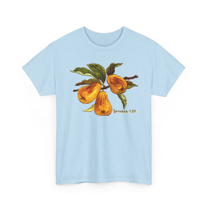 Pear Branch Tee — Watercolor Fruit Graphic T‑Shirt (Genesis 1:29)