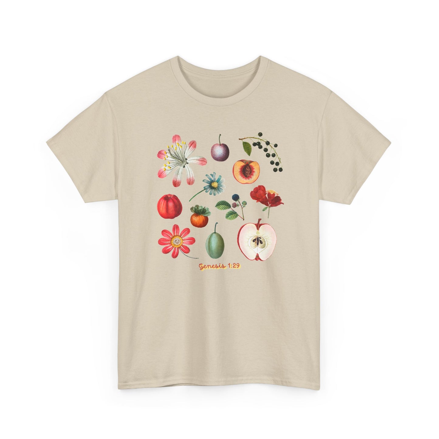 Botanical Fruit Garden T‑Shirt — Floral & Fruit Illustration Tee (Genesis 1:29)