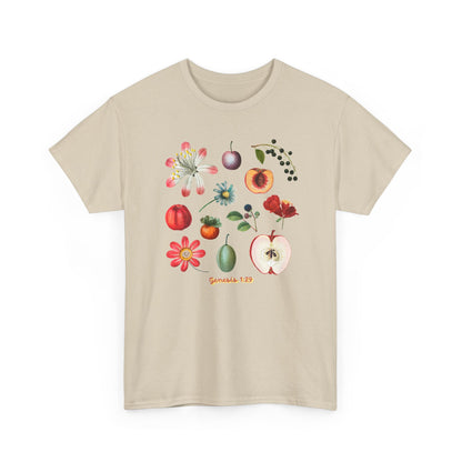 Botanical Fruit Garden T‑Shirt — Floral & Fruit Illustration Tee (Genesis 1:29)