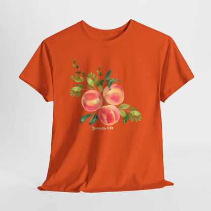 Peach Botanical Tee — Watercolor Fruit Graphic T‑Shirt