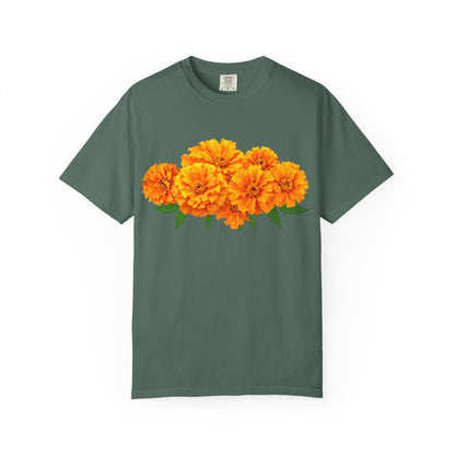 Marigold Blooms T-Shirt — Vibrant Floral Graphic Tee