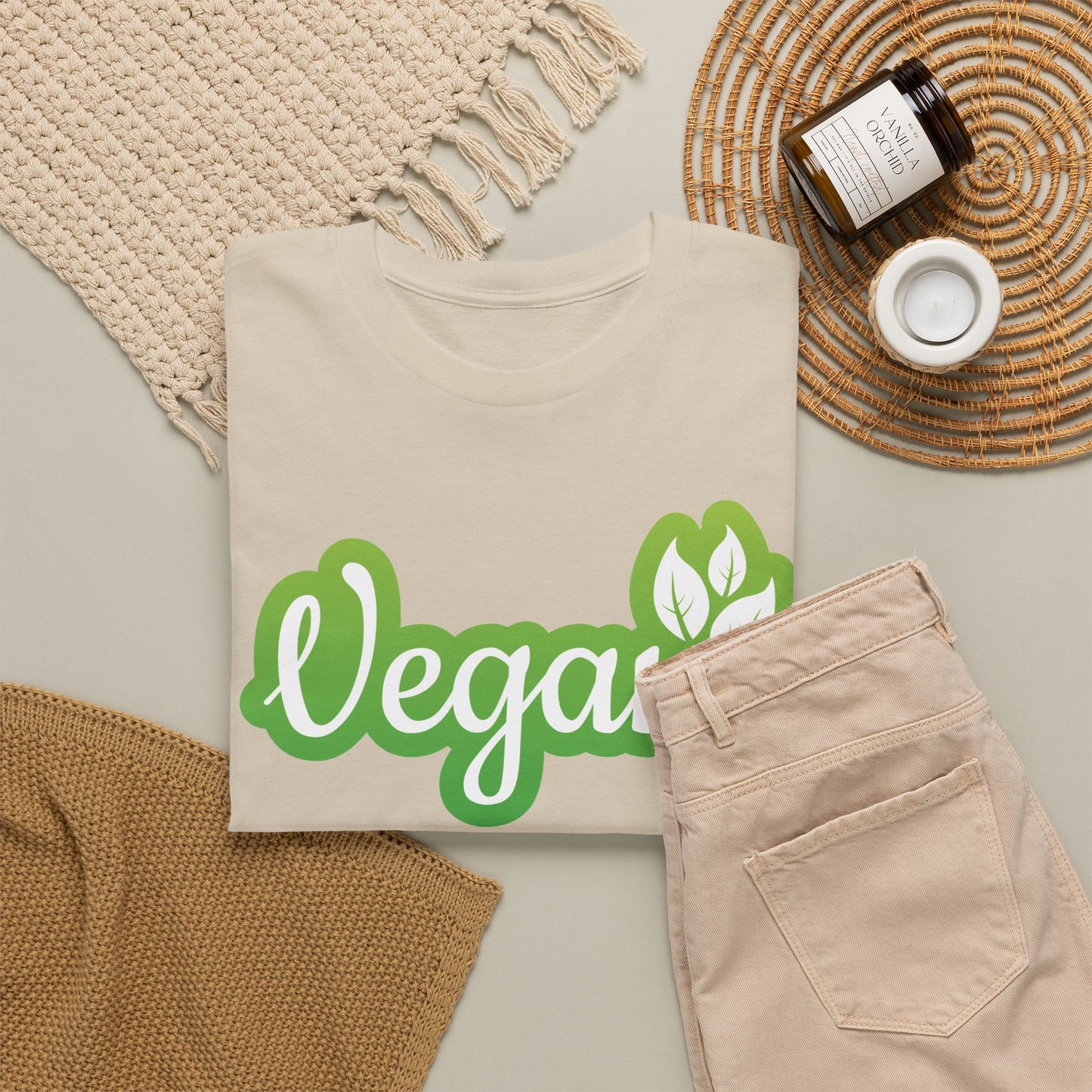 Vegan Script Tee — Green Leaf Eco-Friendly T-Shirt