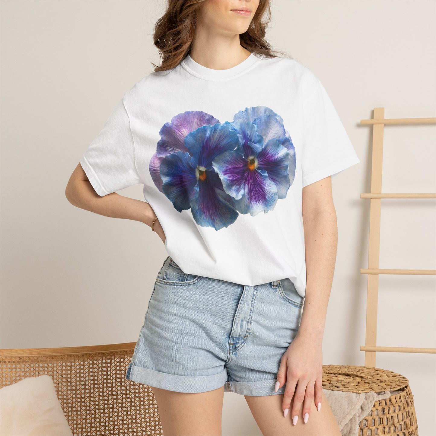 Pansy Watercolor T-Shirt — Purple Blue Floral Graphic Tee