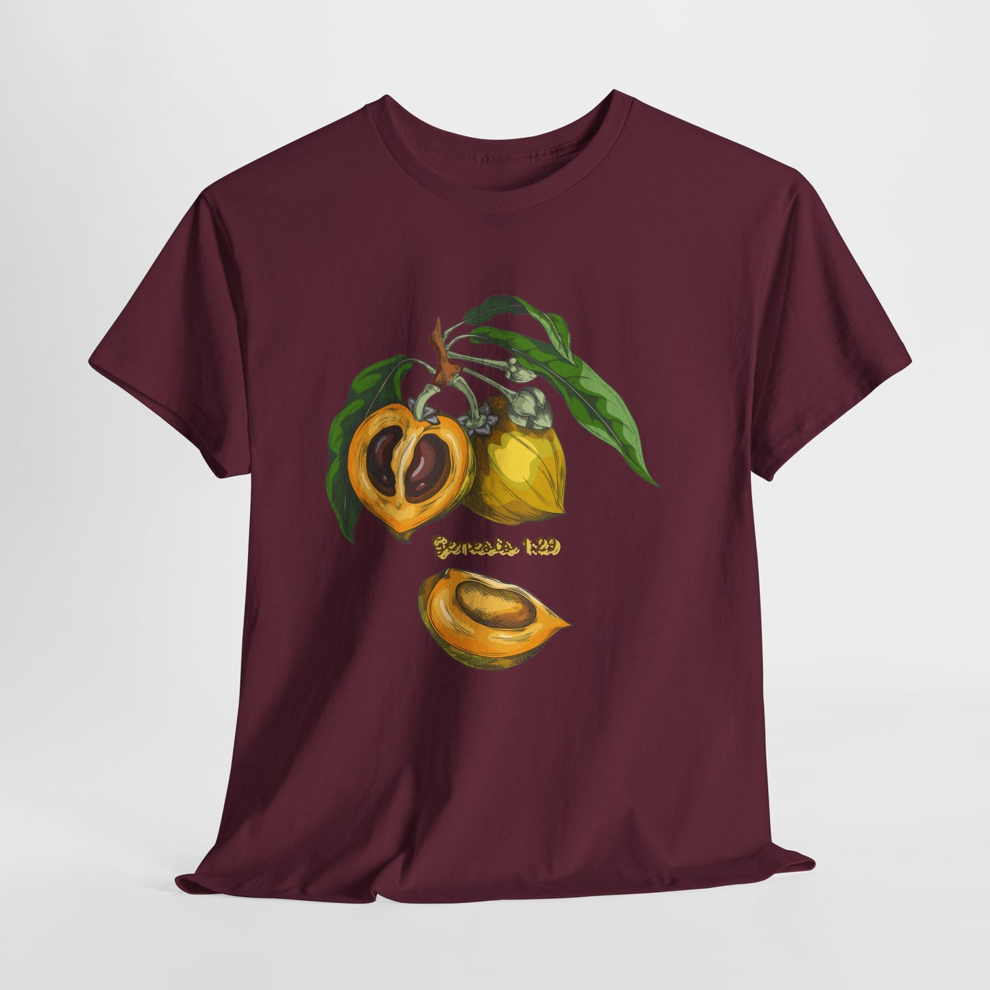 Apricot Illustration T-Shirt — Botanical Fruit Graphic Tee Genesis 1:29