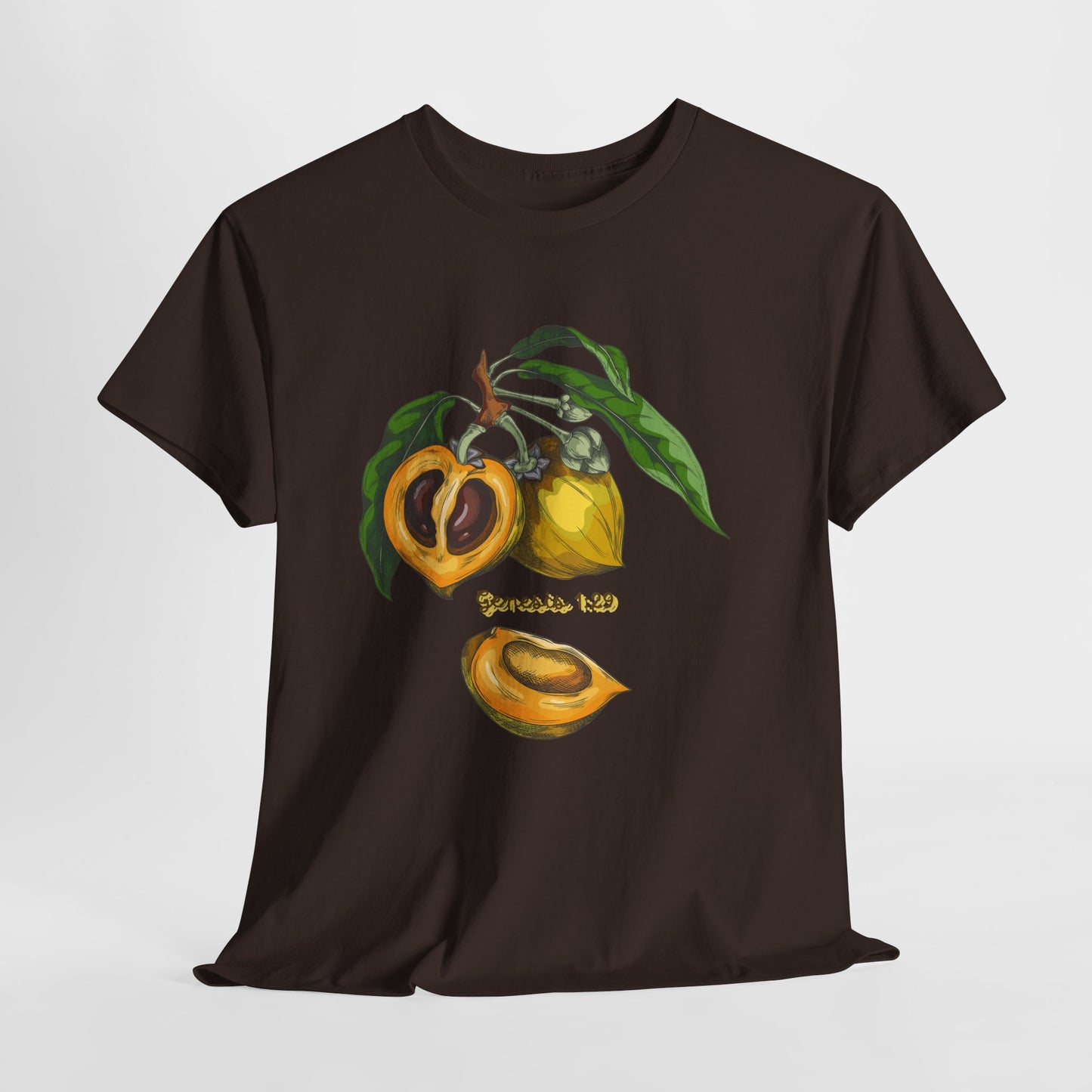 Apricot Illustration T-Shirt — Botanical Fruit Graphic Tee Genesis 1:29