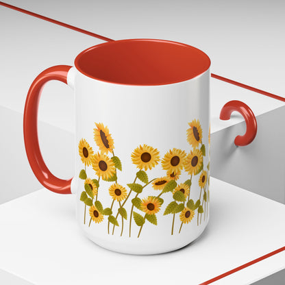 Sunflower Field Accent Tea Mug – Bright Floral 11/15oz Ceramic