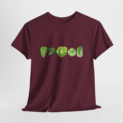Vegetable Row T-Shirt — Green Veggies Lettuce Broccoli Cabbage Graphic Tee