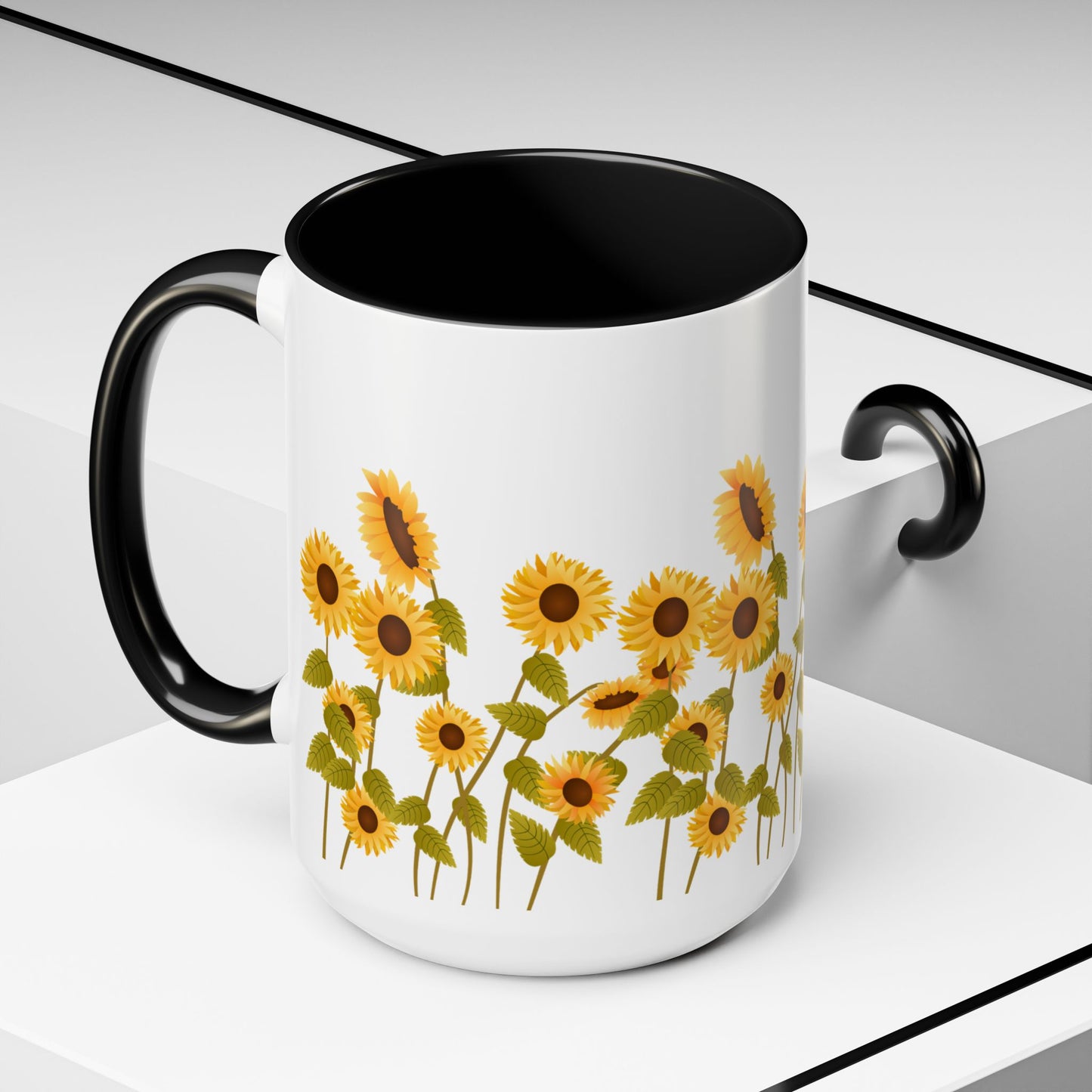 Sunflower Field Accent Tea Mug – Bright Floral 11/15oz Ceramic