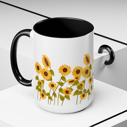 Sunflower Field Accent Tea Mug – Bright Floral 11/15oz Ceramic