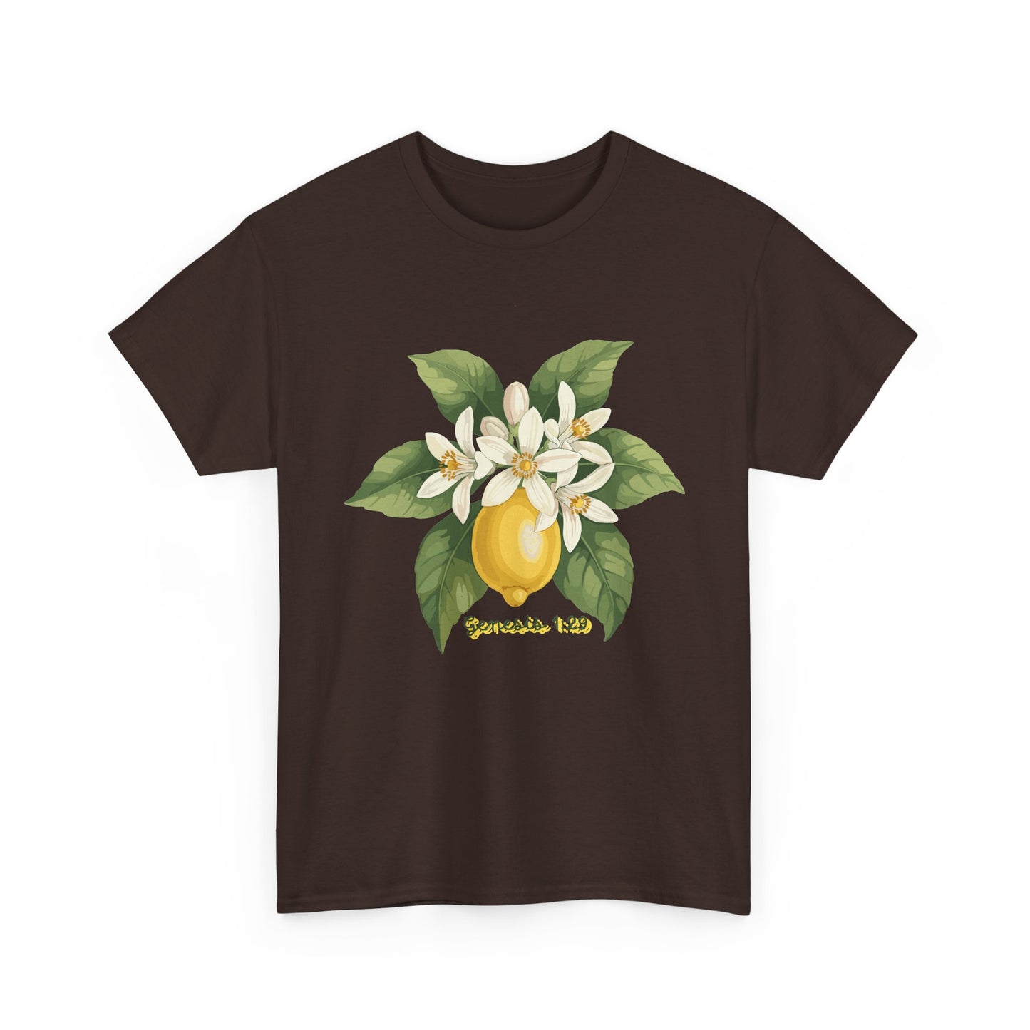 T-Shirt — Lemon Blossom Graphic Tee with 'Genesis 1:29' Scripture