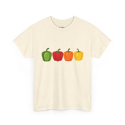 Bell Pepper Graphic Tee — Colorful Green Red Orange Yellow Peppers Shirt