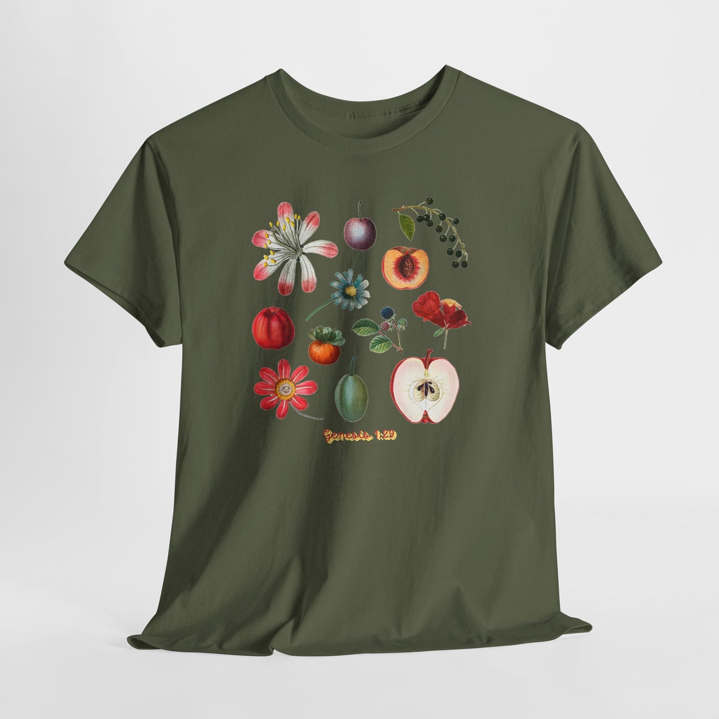 Botanical Fruit Garden T‑Shirt — Floral & Fruit Illustration Tee (Genesis 1:29)