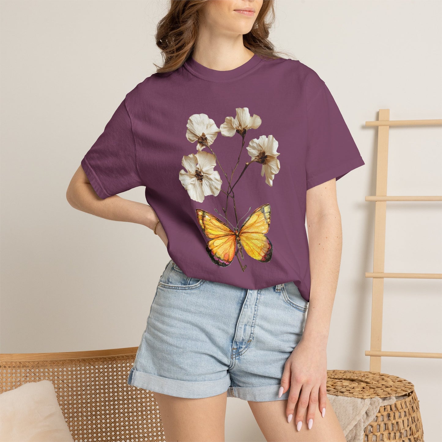 Butterfly & Dried Flowers Graphic T-Shirt — Vintage Botanical Tee