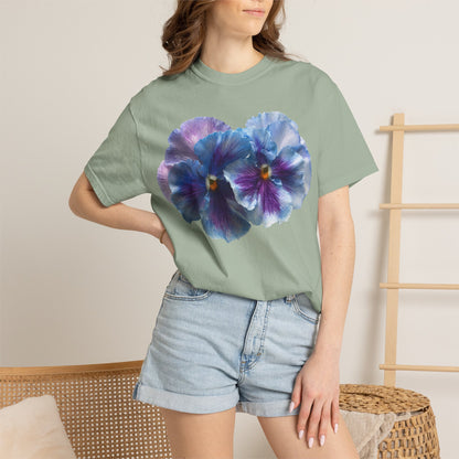 Pansy Watercolor T-Shirt — Purple Blue Floral Graphic Tee