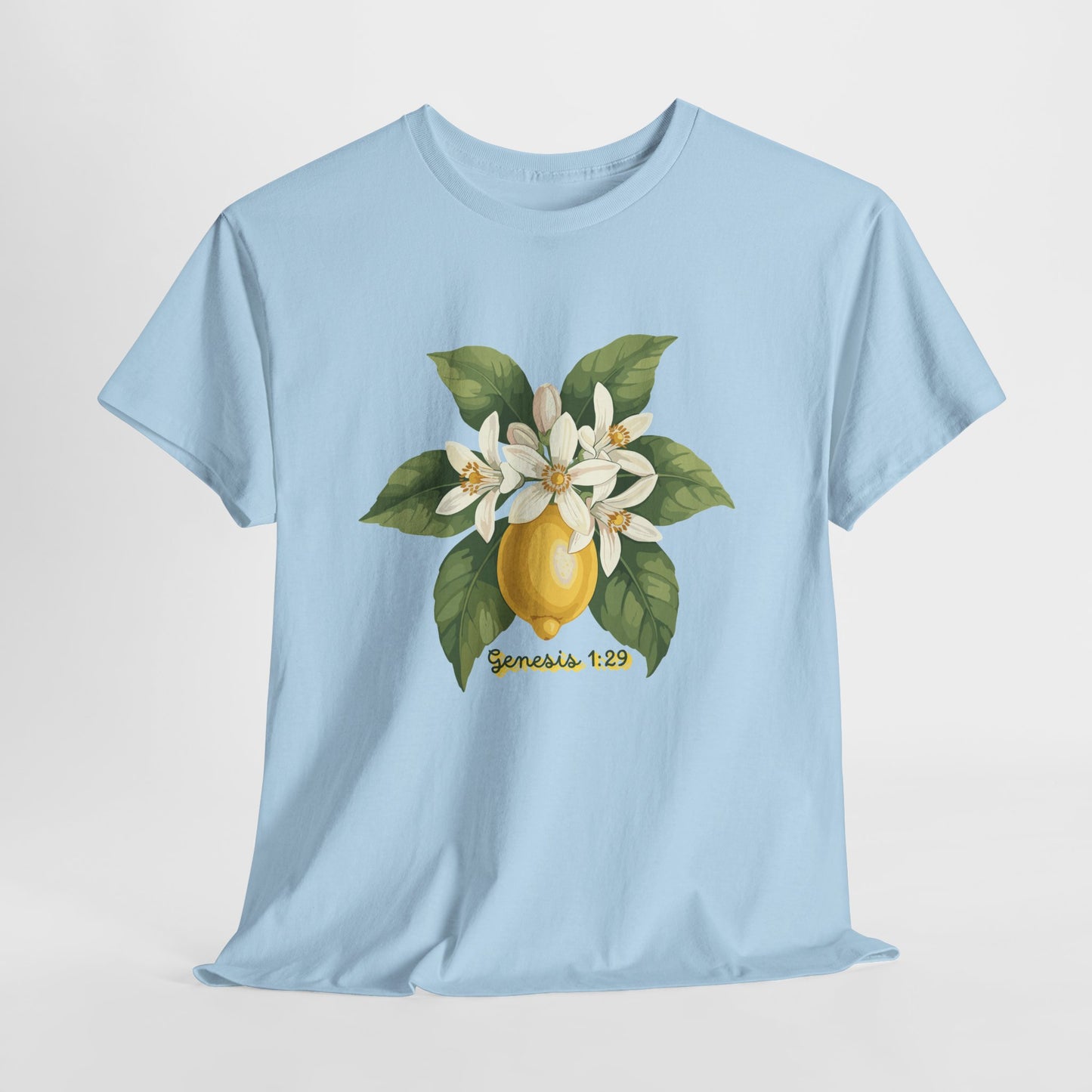 T-Shirt — Lemon Blossom Graphic Tee with 'Genesis 1:29' Scripture