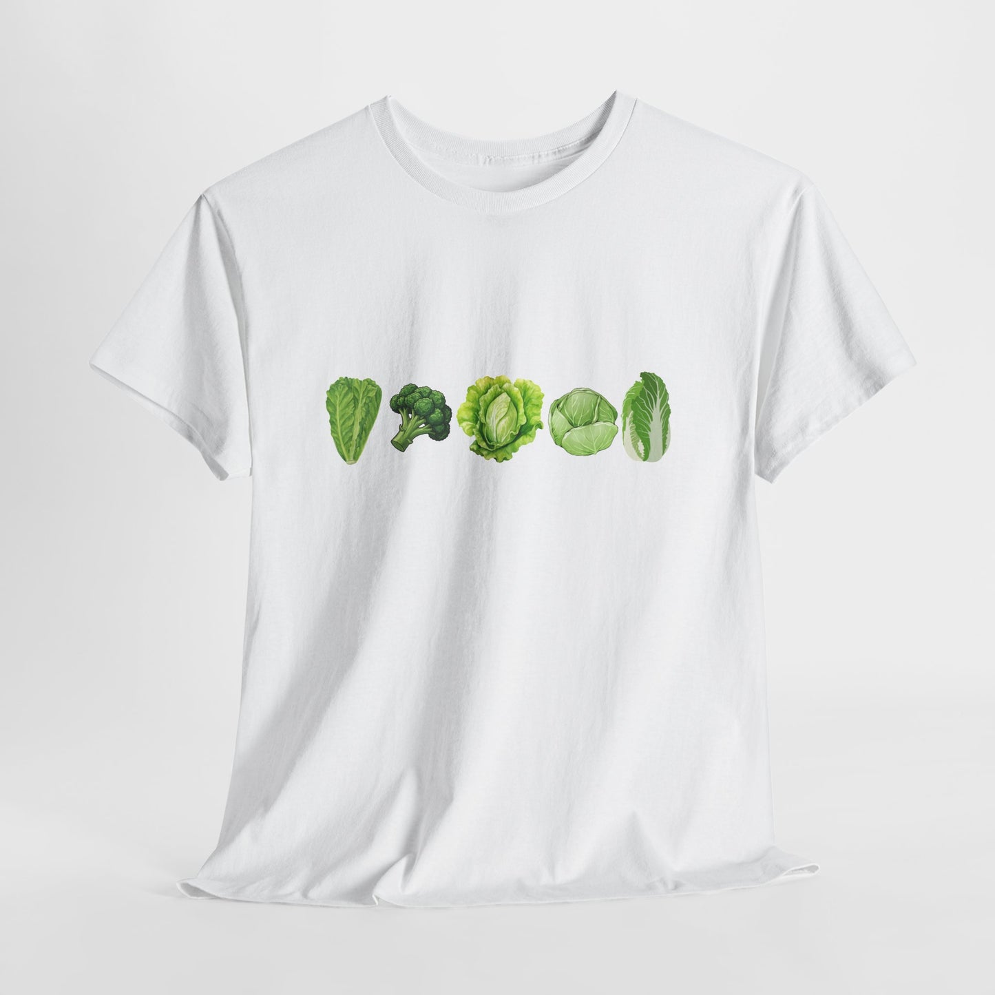 Vegetable Row T-Shirt — Green Veggies Lettuce Broccoli Cabbage Graphic Tee