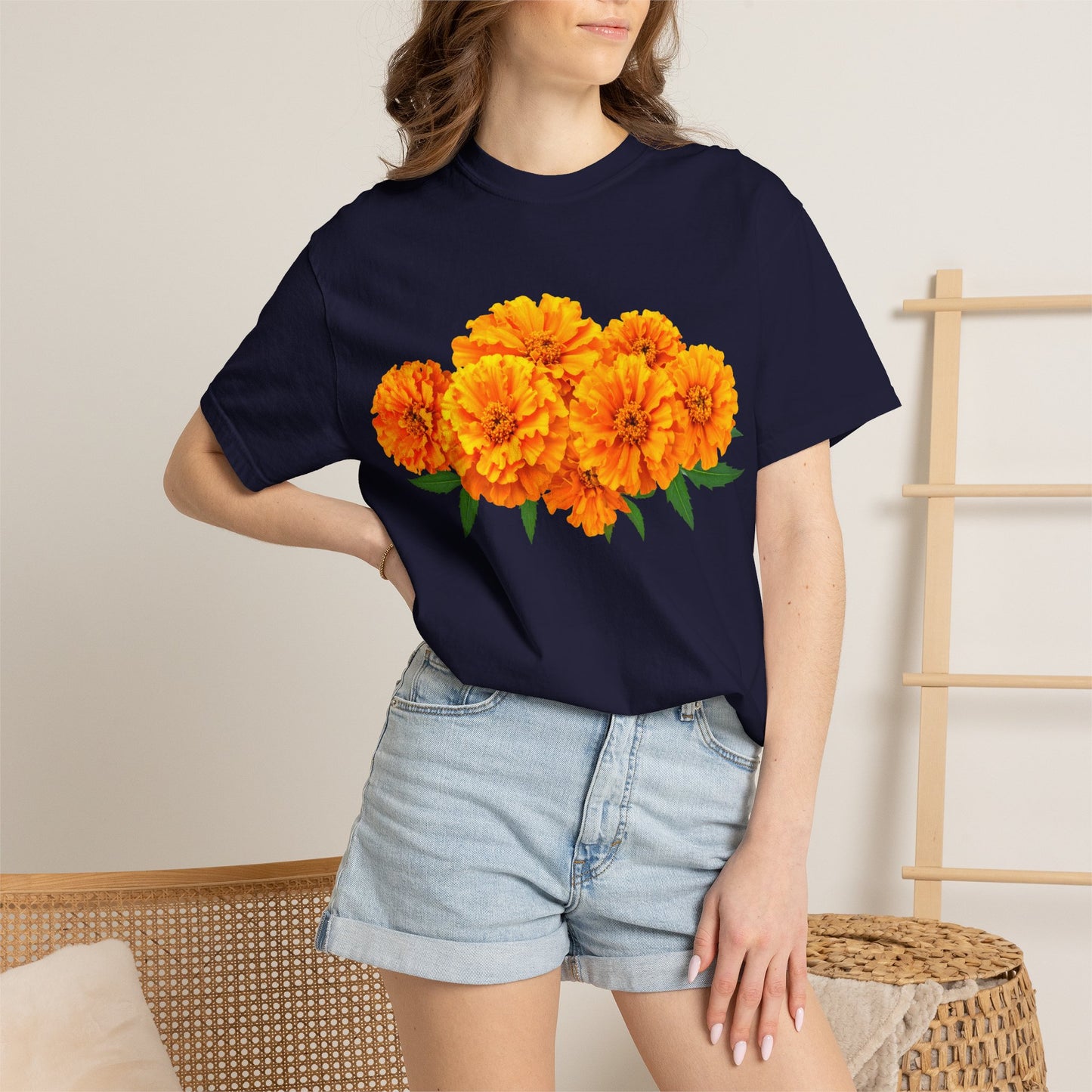 Marigold Blooms T-Shirt — Vibrant Floral Graphic Tee
