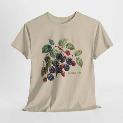 T-Shirt — Vintage Blackberry Branch Illustration Tee (Genesis 1:29)