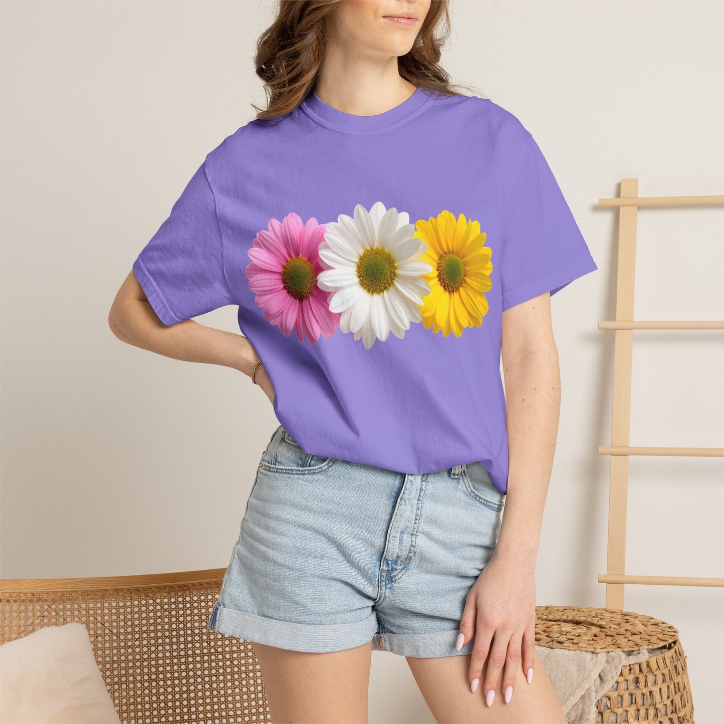 Daisy Trio T-Shirt — Pink White Yellow Floral Tee