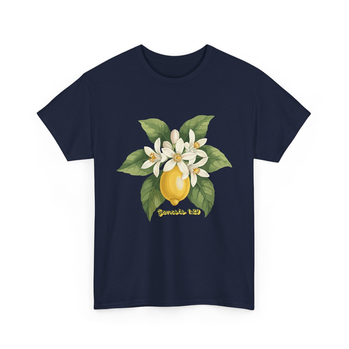 T-Shirt — Lemon Blossom Graphic Tee with 'Genesis 1:29' Scripture
