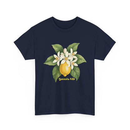 T-Shirt — Lemon Blossom Graphic Tee with 'Genesis 1:29' Scripture