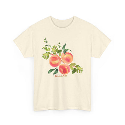 Peach Botanical Tee — Watercolor Fruit Graphic T‑Shirt