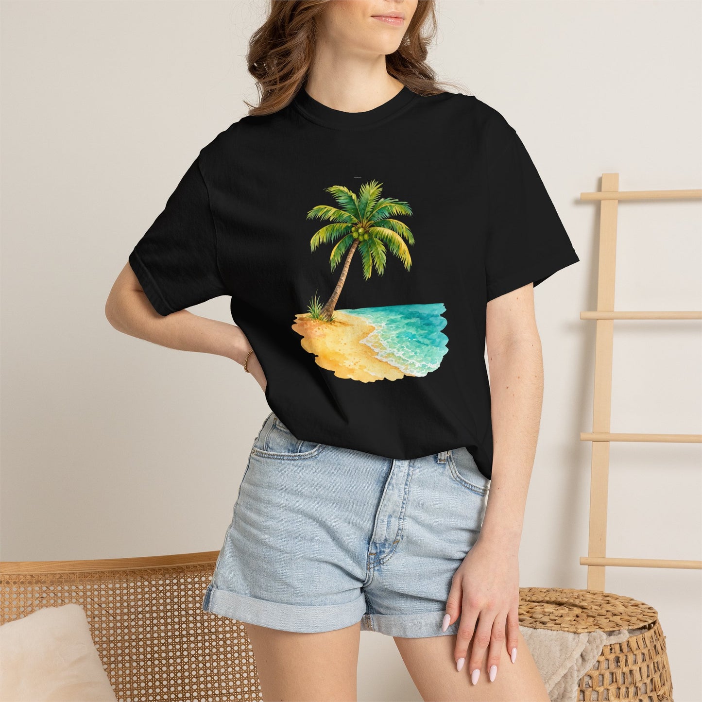 Tropical Palm Beach T-Shirt — Watercolor Island Graphic Tee