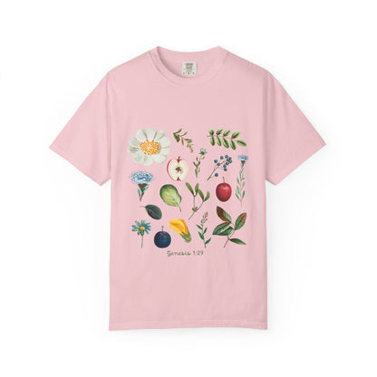 Floral Fruits Botanical Tee — Jeremiah 1:9 Scripture Garden T-Shirt