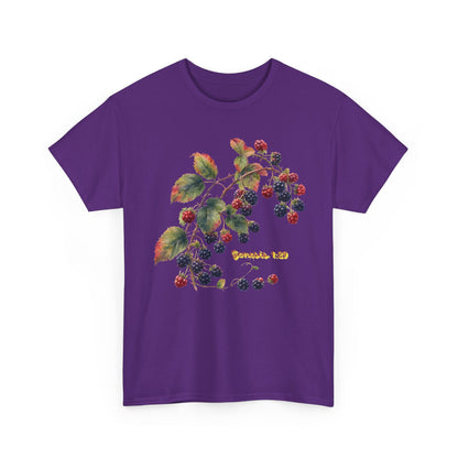 Blackberry Branch T-Shirt — Botanical Berry Illustration with "Genesis 1:29"