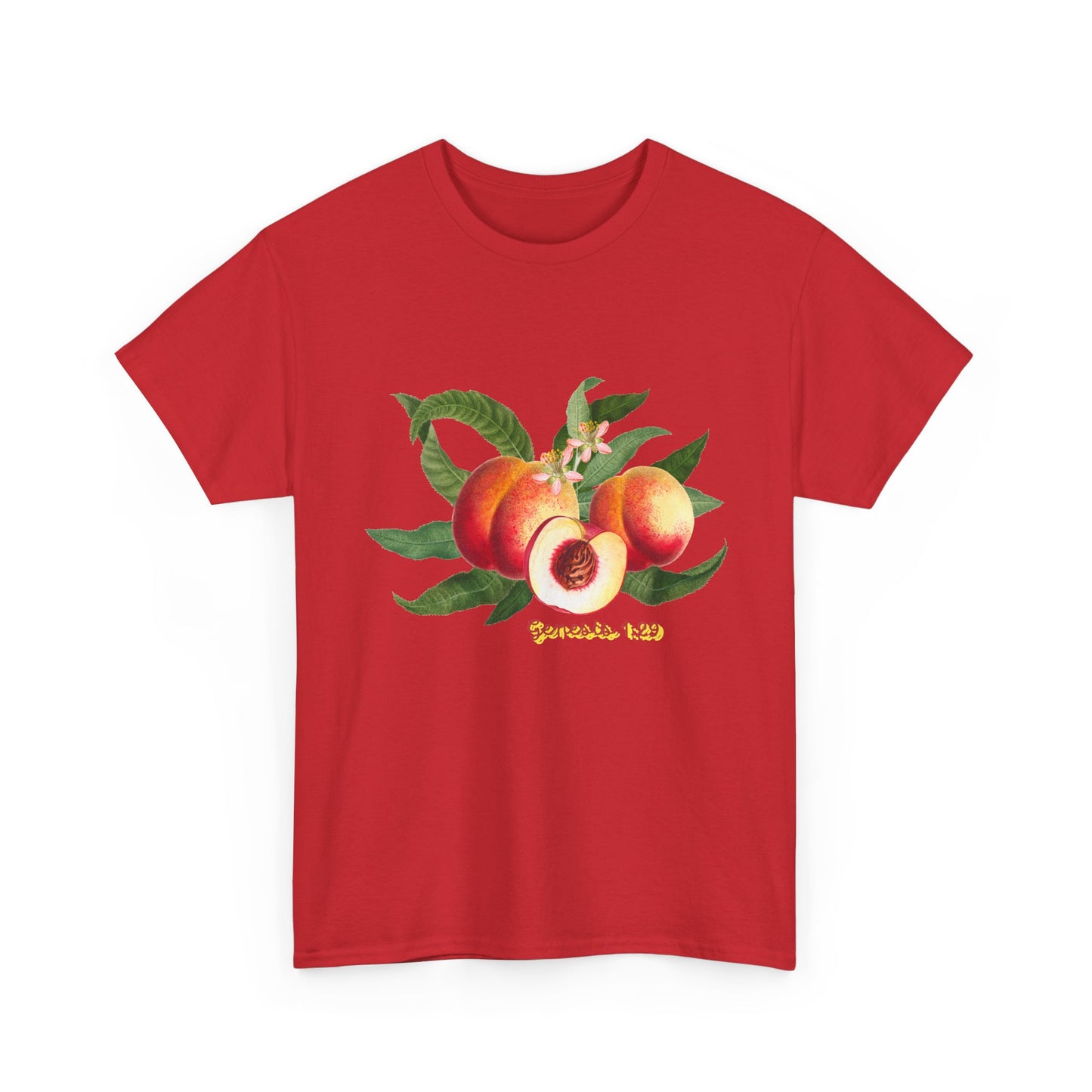 Peach Botanical Tee — Vintage Fruit Illustration T-Shirt ("Genesis 1:29")