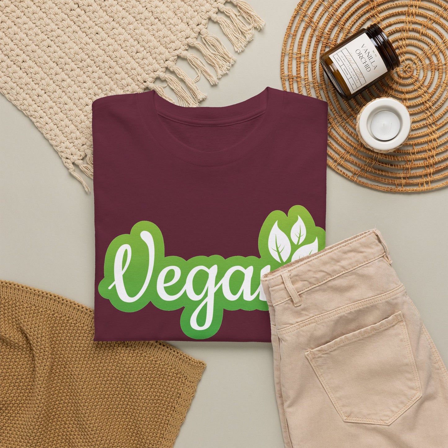 Vegan Script Tee — Green Leaf Eco-Friendly T-Shirt