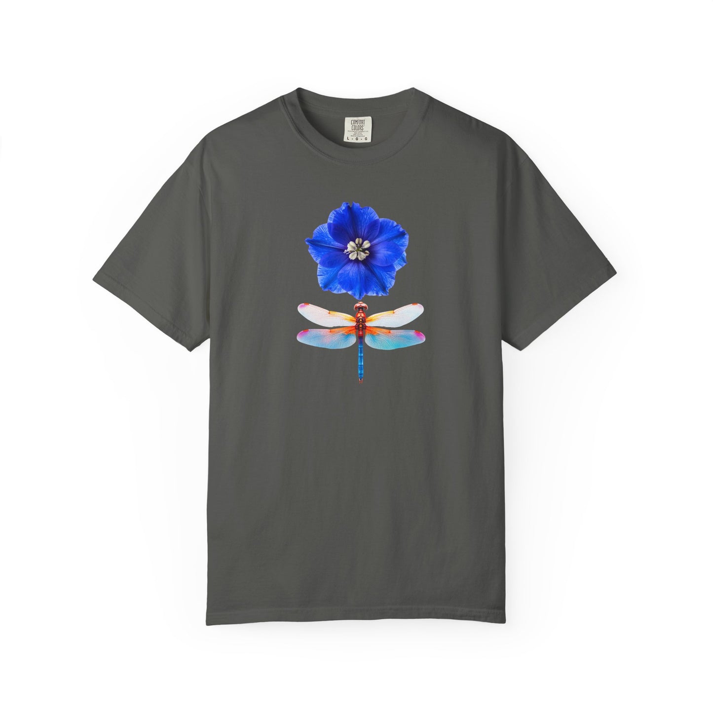 Dragonfly & Blue Blossom T-Shirt — Floral Nature Graphic Tee